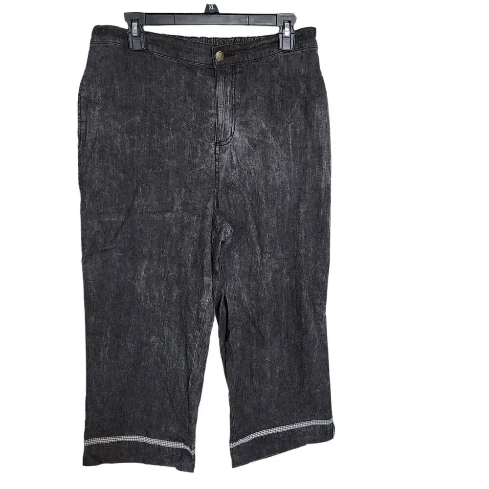 Denim & Co Womens Pants Large Classic Waist Stretch Twill Cropped Black A87541